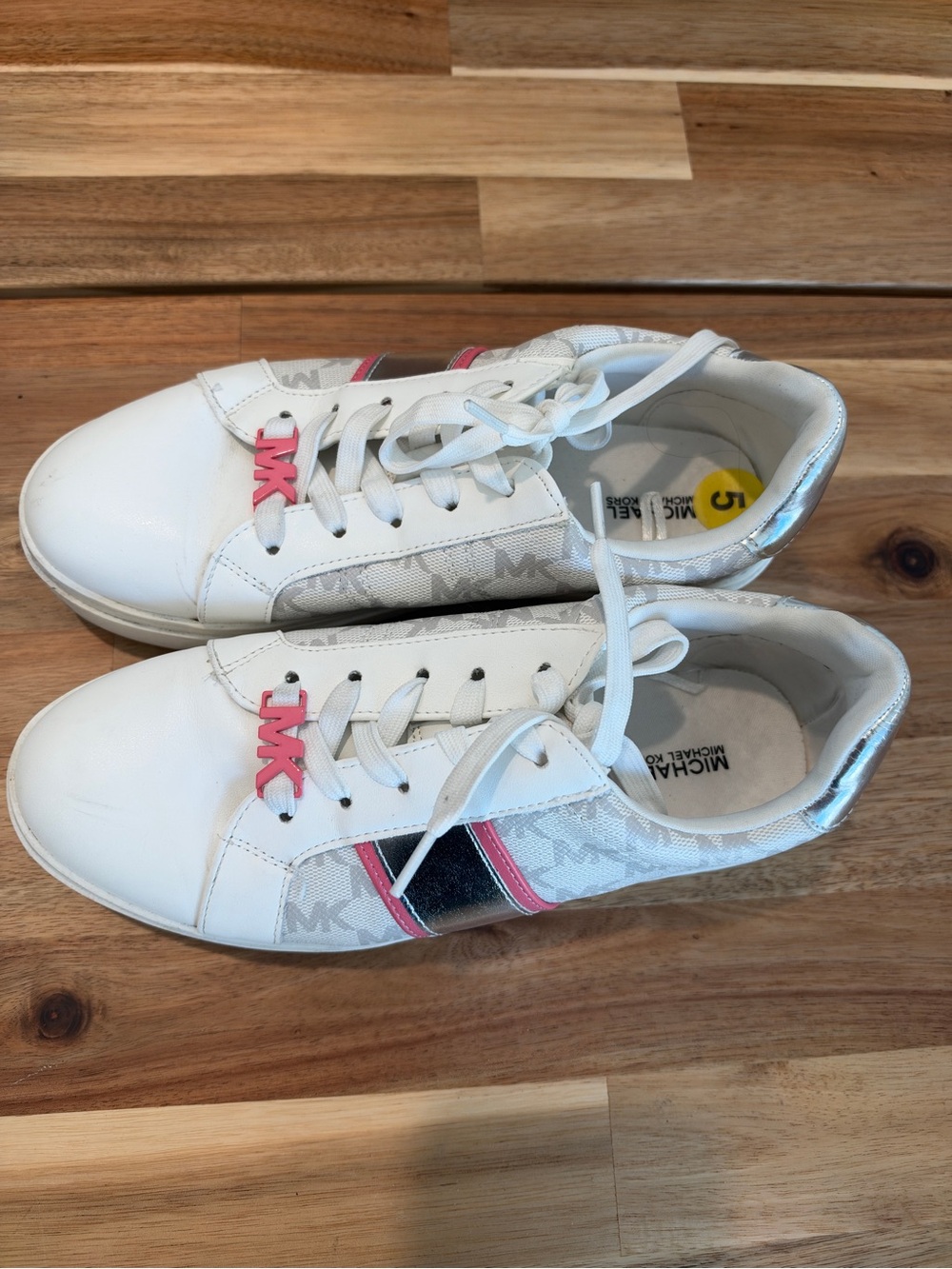 Michael Kors White Sneakers with Pink & Silver Accents